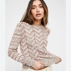 Free People Brown Orange Long Sleeve Zig Zag Pullover Sweater Women Size Small